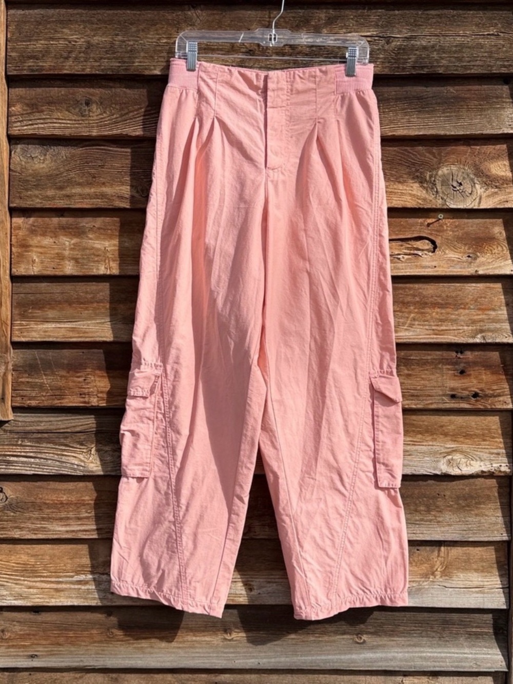 FP Movement by Free People Pink Cargo Wide-Leg Pants convertible snap peach M